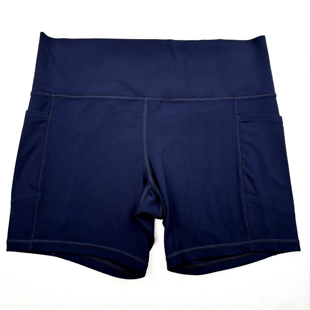 Athleta Womens XL Navy Blue Salutation Stash Pocket II 7" Bike Shorts High Rise